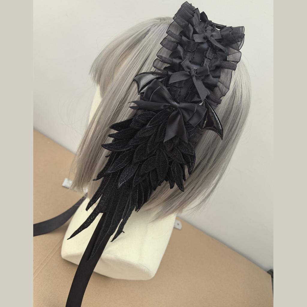 Elegant Lolita Headband Featuring Winged Lace Bowknot Vintage Style Headwear Accessory for Cosplay and Daily Wear