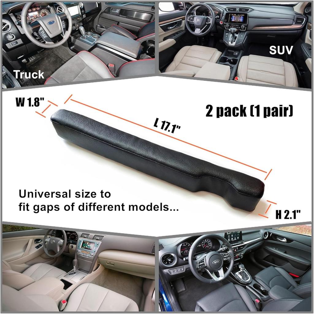 Leather Car Seat Gap Filler, 2 Pack No-Drop Seat Guard Universal Gap Stopper/Catcher To Fill The Gap Between Seat And Console Black Car Crevice