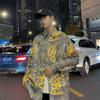 Summer New Youth Students Hong Kong Style Full Printed Short-Sleeved Shirt Korean Style Shirt Men's Long Sleeve Casual Top Shirt Coat
