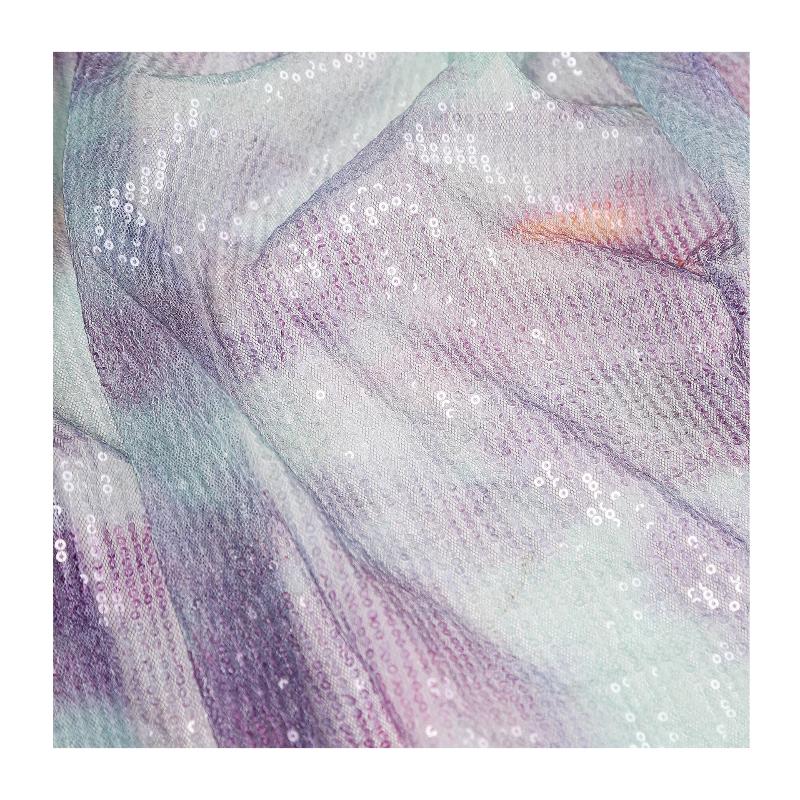 Blue Green Gradient Sequin Mesh Fabric for Diy Sewing Wedding Dress Designer Cloth Polyester Material By The Meter