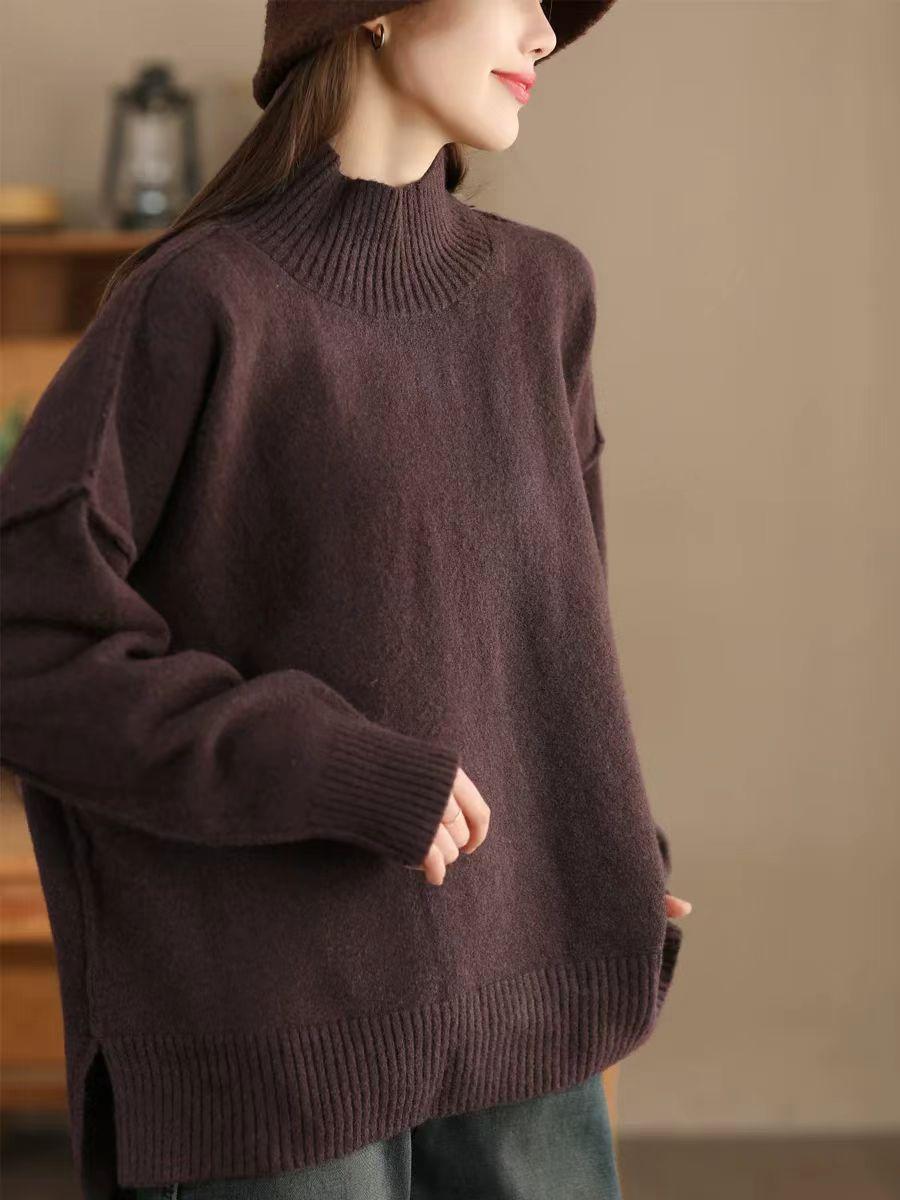 

Johnature Fashioin Свободный свитер с высоким воротом в стиле ретро с длинными рукавами для женщин, зимний свитер Niche Personality Solid Color One Size темный кофе