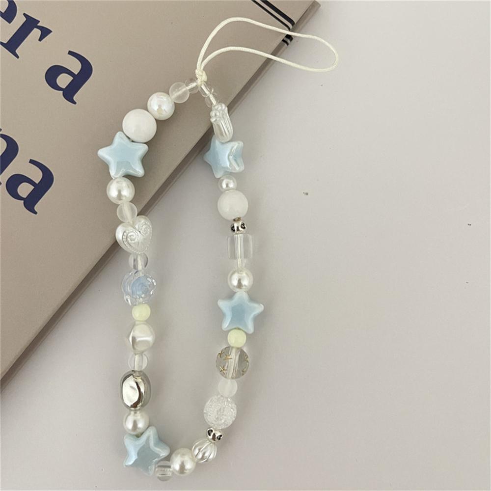 INS Star Pearl Beads Phone Chain Trendy Pendant For iPhone Samsung Universal Accessories Lanyard Hanging Rope For Girl Pendant