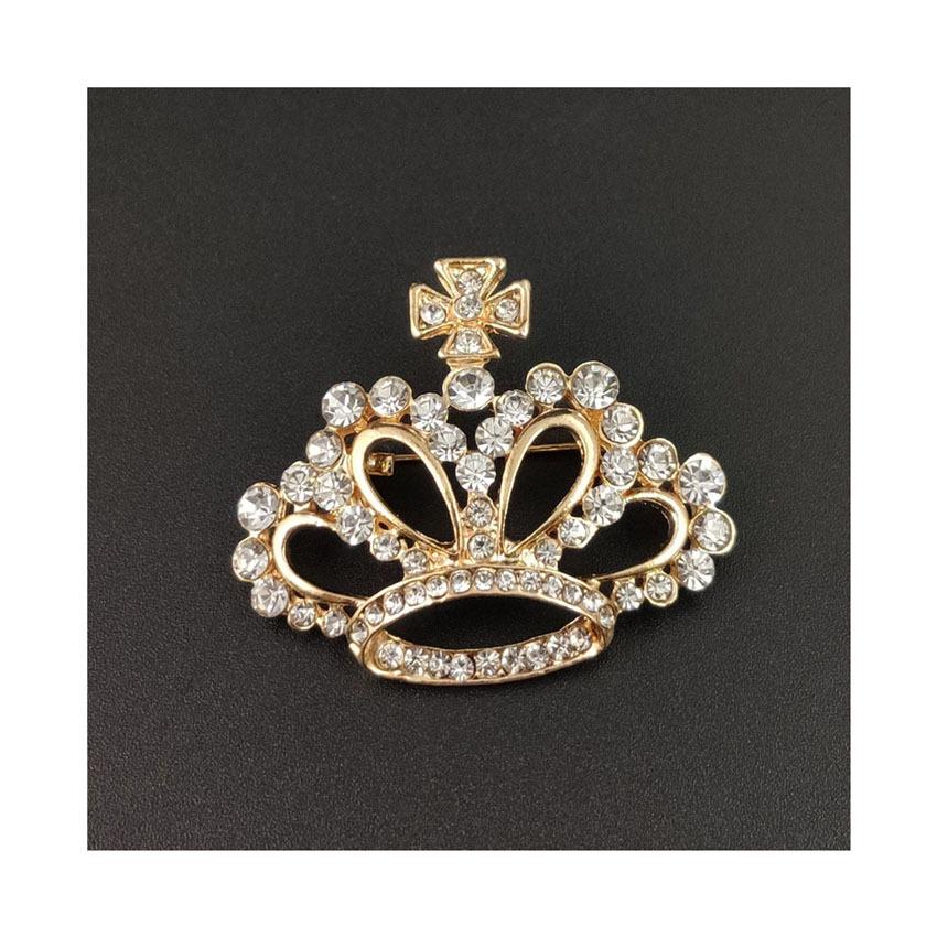 Korean Alloy Rhinestone Crown Brooch for Professional Wear