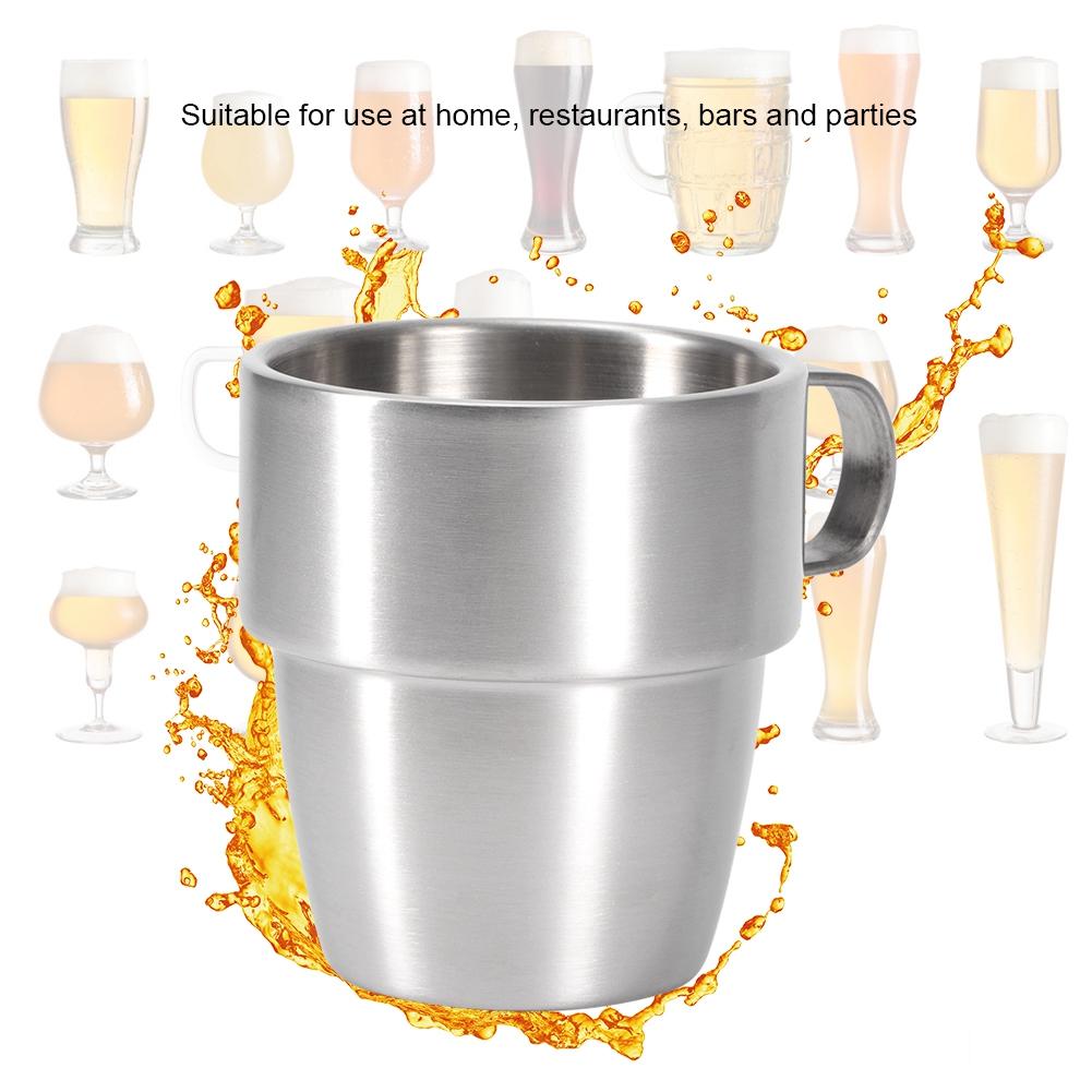 280ml Langlebiger doppelwandiger Edelstahl Bar Bierkrug mit Griff Weithalsbecher
