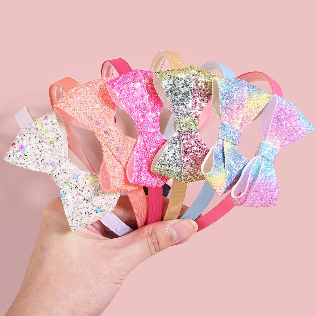 6/12pcs Glitter Hair Bows Headbands for Girls Kids Girls Plastic Teeth Hairbands Sparkly Bows Headband Children Hair Aceessories