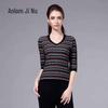 Anlom Women's Casual Striped Half-Sleeve Silk Blend Knit Top B703095