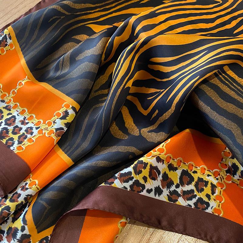 New Satin Shawl Design Wild leopard Print Silk Square Women neck scarves Wrap Headkerchief Beach Hair Band women's bandana