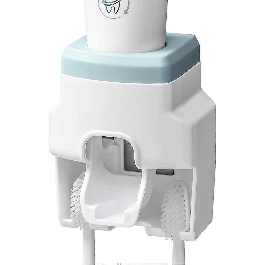 Toothpaste Dispenser and Toothbrush Holder, Wall Mount (Blue)