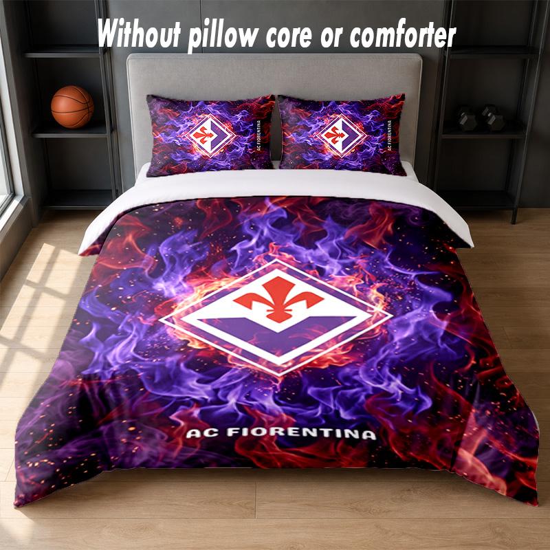 Fiorentina FC Design Bed Bedding Set 1 Duvet Cover + 2 Pillowcases Soft Breathable Household Bed Linens