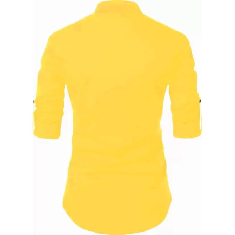 Deelmo Men' Cotton Blend Mandarin Collar Self One Design Full Sleeve Casual Short Kurta (Large, Rama)