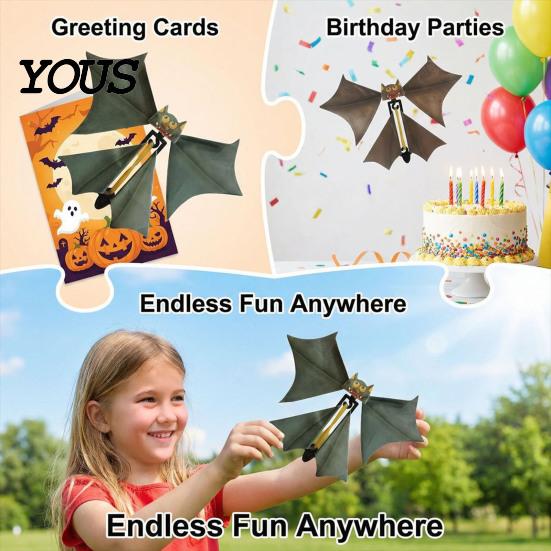 Cute Animal Toys 2Pcs Wind Up Flying Bat for Halloween Party Pranks, Realistic Magic Props Fun Accessories with Wings, Creative Interactive