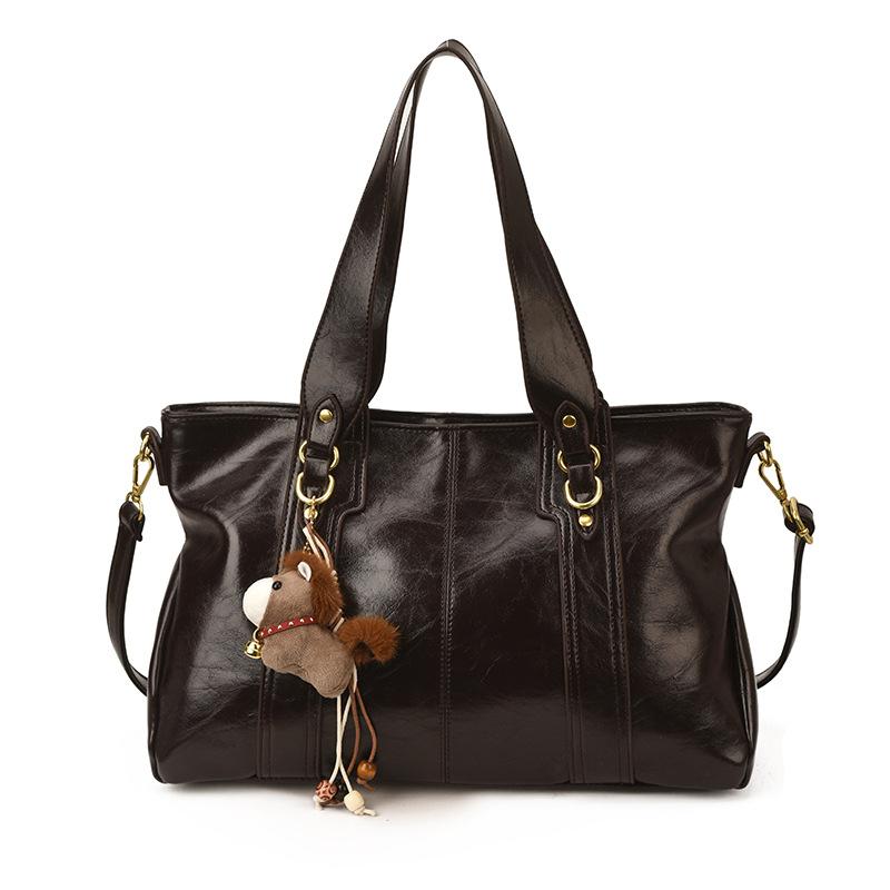 Simple Vintage Solid Color PU Leather Women's Shoulder Bags Versatile Glossy Ladies Messenger Bag Large Capacity Female Tote Bag
