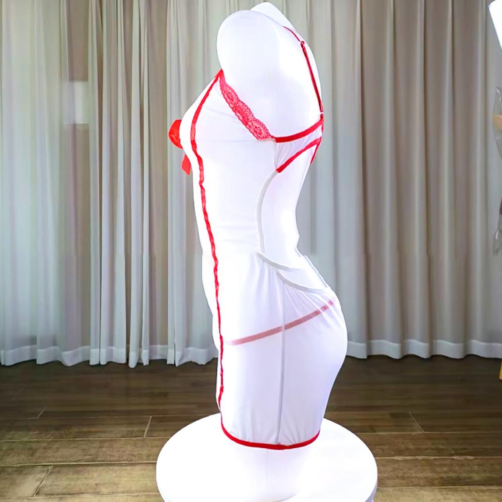 Sexy Lingerie Set Transparent Lace Bra Panty Garter Nurse Costume Women Role Play Erotic Underwear