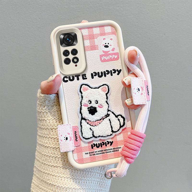 KEYSION Cartoon Cute Plush Embroidery Case for Redmi Note 11 Pro 5G 11S with Lanyard Silicone Shockproof Phone Cover for Redmi Note 12 Pro 4G