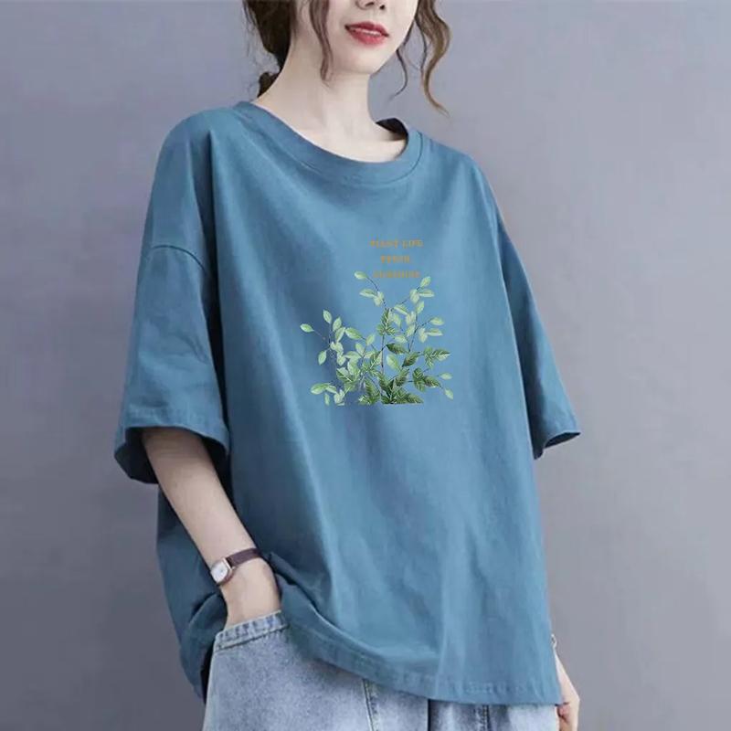 Women T-shirt for Summer Large Size Cotton Shirt Soft Loose Printed Casual Comfortable Pullover T-shirt Top