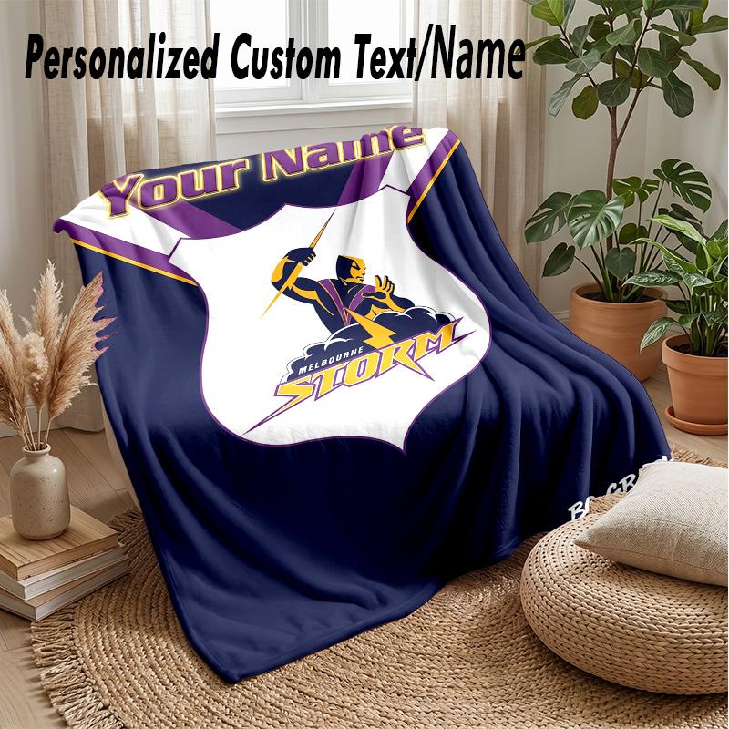 Melbourne Storm Custom Flannel Throw Blanket Print Your Name Text Soft Warm Blanket Holiday Present