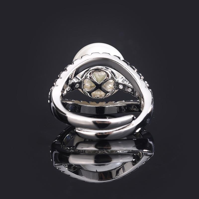 Jewelry Copper Bottom Gold Plated Pearl Inlaid Retro Ring Female 12Mm