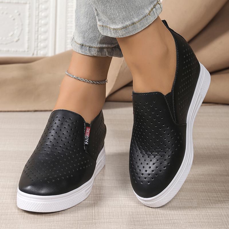 Pantofi sport cu platformă albă și talpă groasă, cu platformă ascunsă, pentru femei, culoare solidă, respirabil, casual, sport, confortabil, alunecare pe pantofi sport cu platformă albă