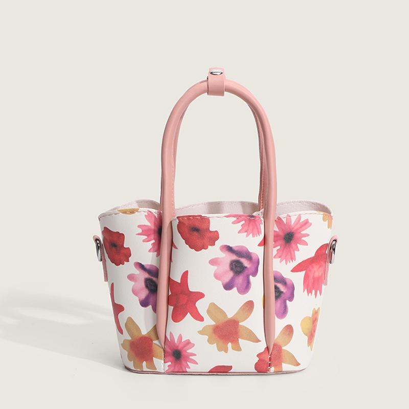 IELGY women's cherry print portable petal bucket bag, sweet wind contrast color mother and child bag, messenger bag