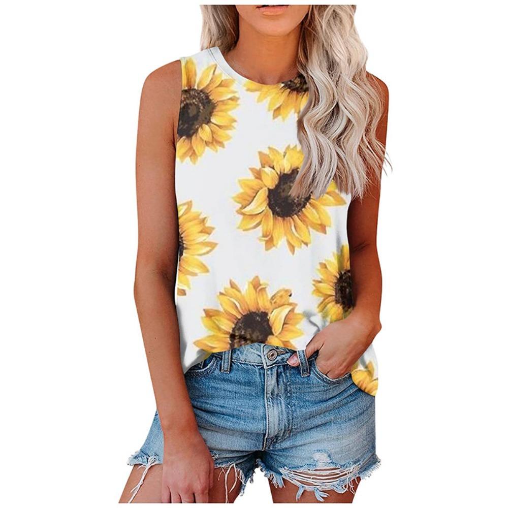 Summer Sunflower Leopard 3D Print Tank Top Women Streetwear Casual Y2k Tops Oversized Vest Off Shoulder Sleeveless Girl Camisole
