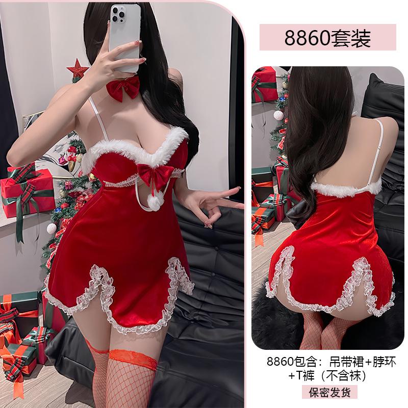  Original Erotic Lingerie Christmas Dress for Women, pure and sensual halter nightdress, Hot and cutout seductive uniform 8860