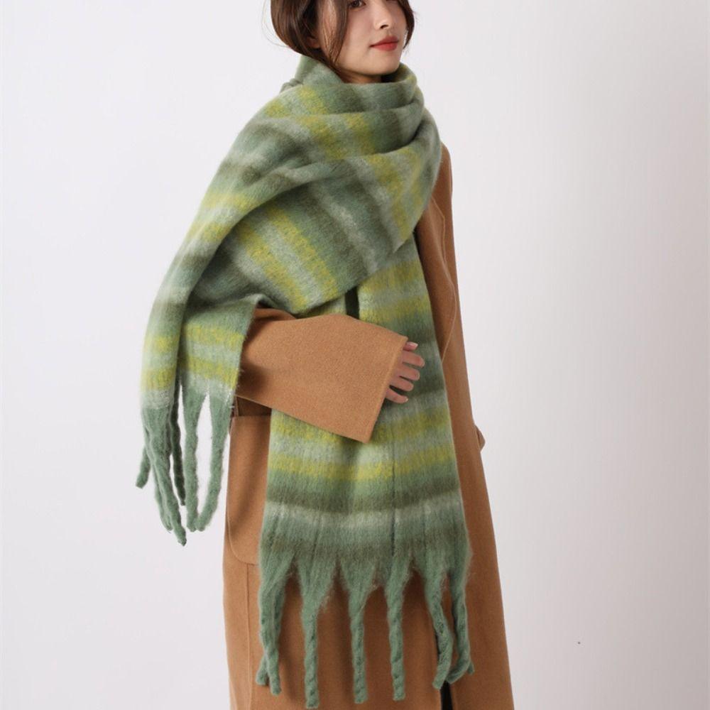 Mohair Plaid Wool Scarf Plush Long Shawl Elegant Winter Cashmere Scarves  Autumn Winter