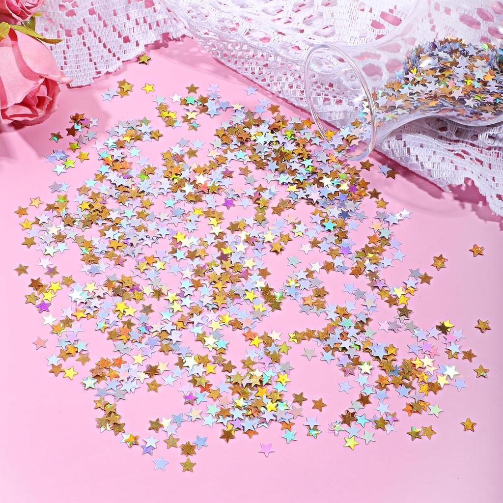 8000Pcs Star Confetti, 6 mm Stars Sequ for Table, Gold and Multicolor Star Confetti for Birthday Wedding Party Festival Decorations
