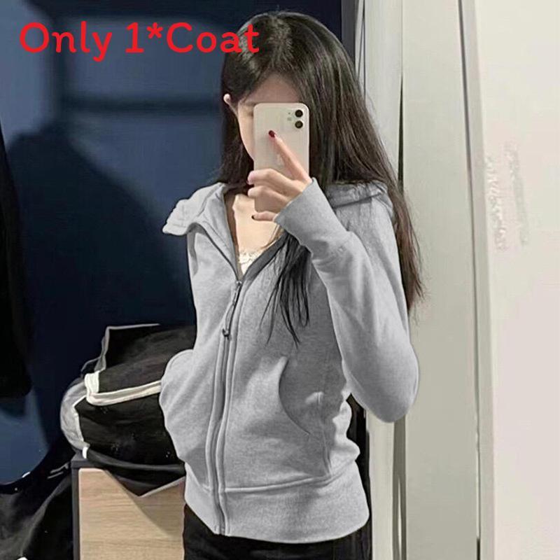 Felpa con cappuccio da donna autunnale in cotone elasticizzato con tasche e zip per abbigliamento casual
