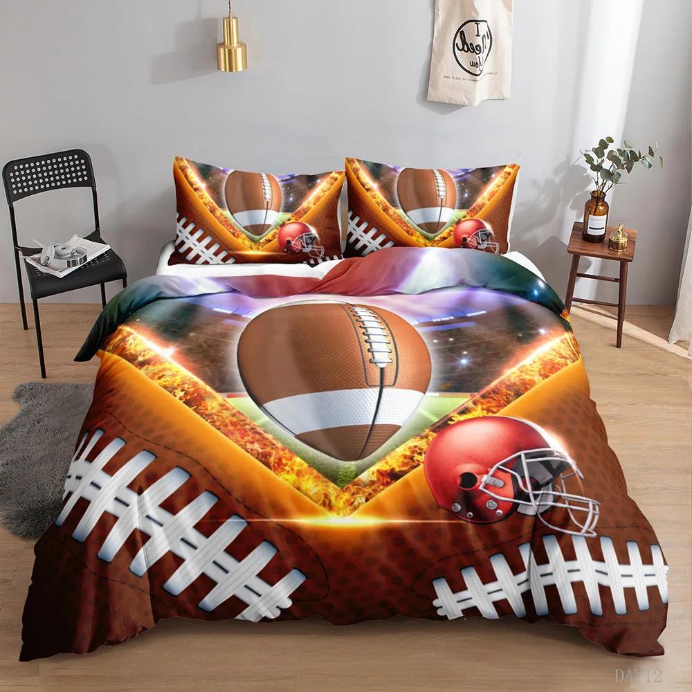 Football Duvet Cover Set 3D Sports Football Bedding Set Pillowcase For Boys Teens Double Queen King Size Polyester Qulit Cover