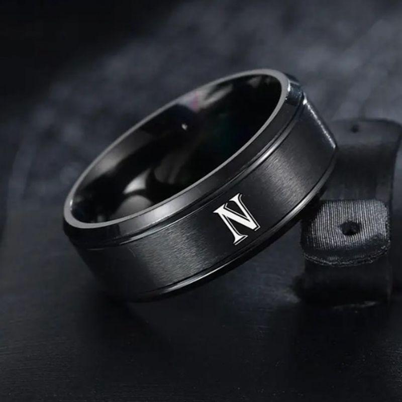 

1 шт. Модное кольцо с 26 английскими буквами и двойными скошенными краями, мужское кольцо из нержавеющей стали 7