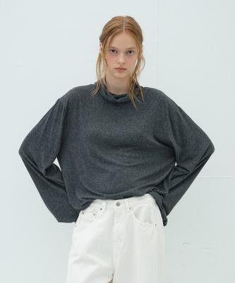 Obeodyupeulleeo Loose Fit Wool Tencel Turtleneck T-Shirt_Charcoal