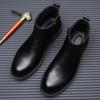 Men's British Style Genuine Leather Chelsea Boots - Autumn/Winter Mid-Cut, Plus Velvet, Warm, Trendy, High-Top, All-Match.