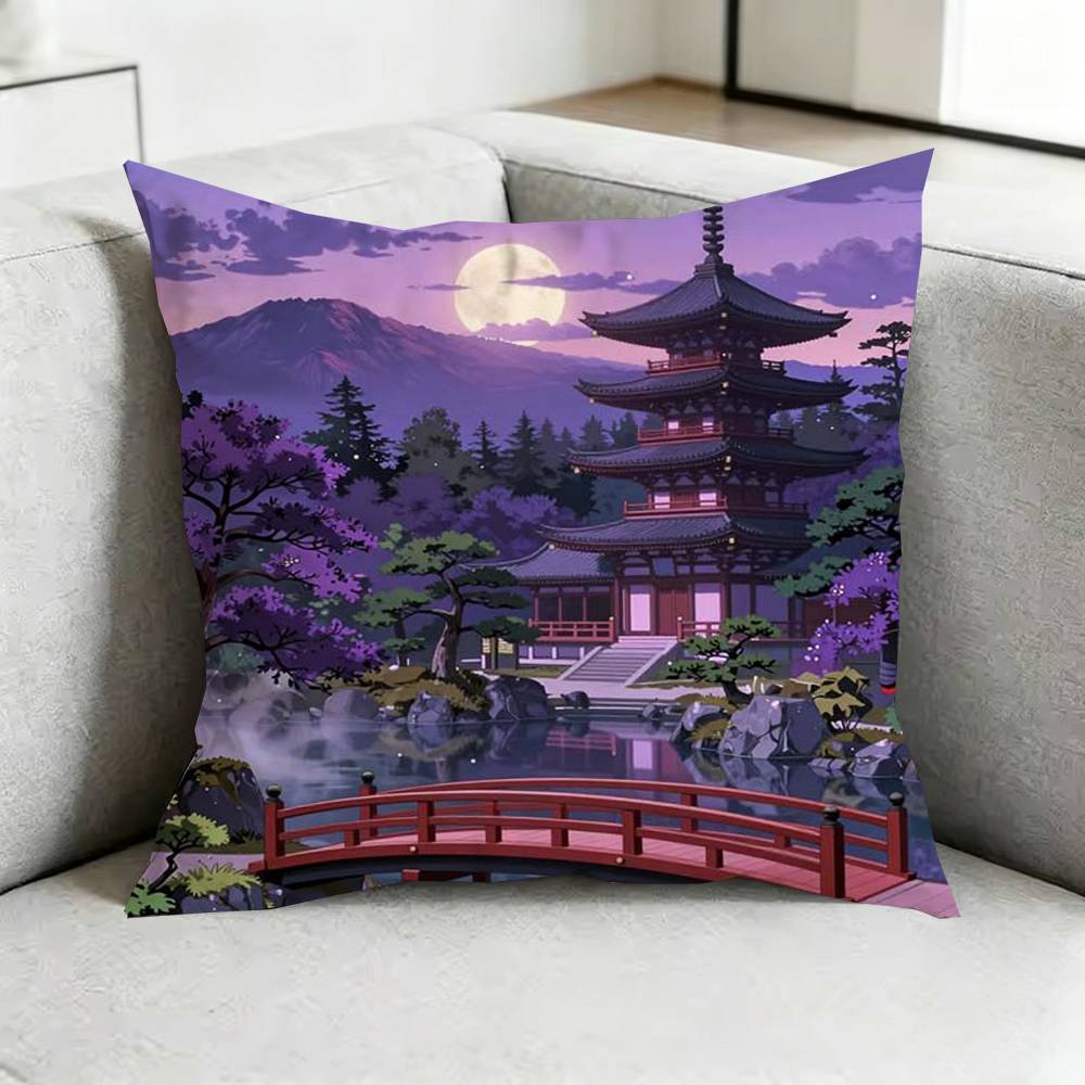 Japanese Town Mount Fuji Square Double-Sided printed Pillow Case Bedroom Bedside Pillow Sofa Cushion Cover Gift