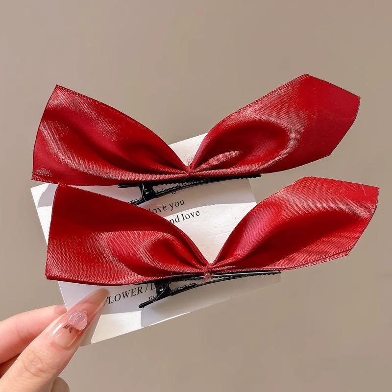 2 ks Červené sametové mašličky sponky do vlasů pro ženy dívky elegantní mini perlová mašlička ofina boční klip vlásenky pokrývka hlavy vlasové doplňky