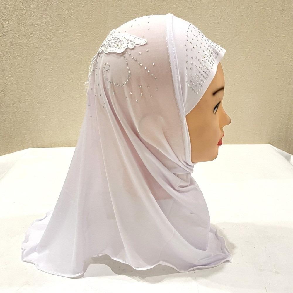 Lace Rhinestone Decor Kids Hijab Breathable Headscarf Charming Head Wrap  Casual