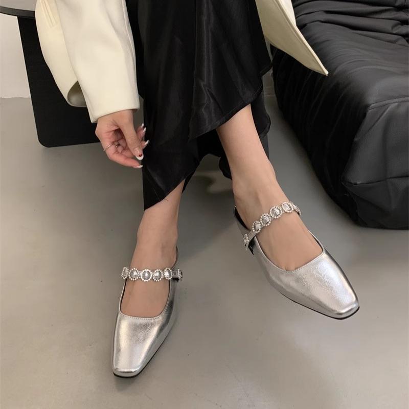 2025 New Fashion Spring Square Toe Women Mary Jane Shoes Fashion Crystal Buckle Casual Dancing Party Prom Shoes Slippers