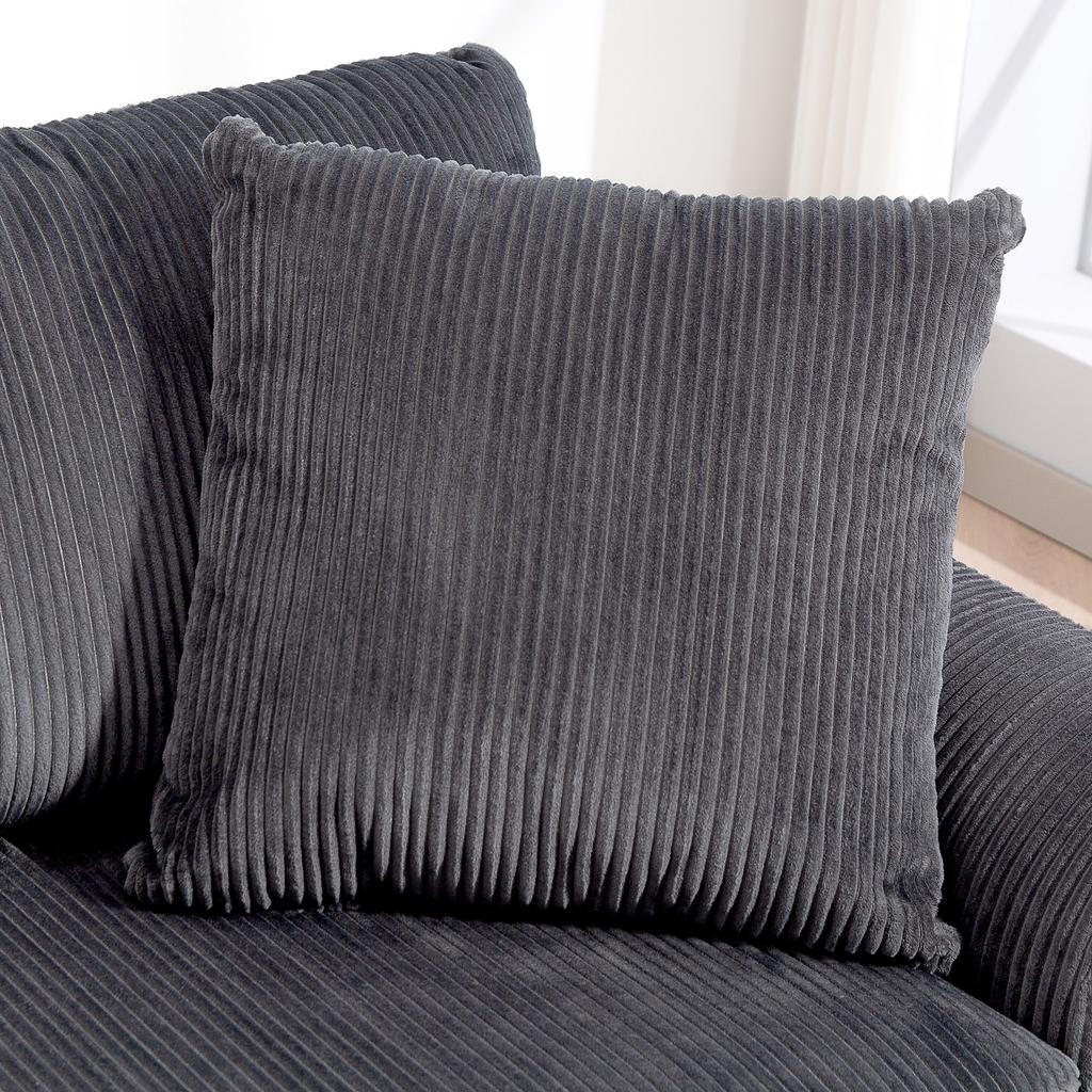 3-Seater Sofa with Decorative Cushions, Corduroy Sofa for Living Room, Bedroom, 212 Cm Wide, Dark Gray