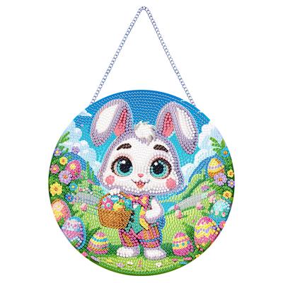 Easter Rabbit Theme 2D Flat DIY Hanging Diamond Art Kits Diamond Painting Set Single-Sided Drill Wall Decor for Home & Windows