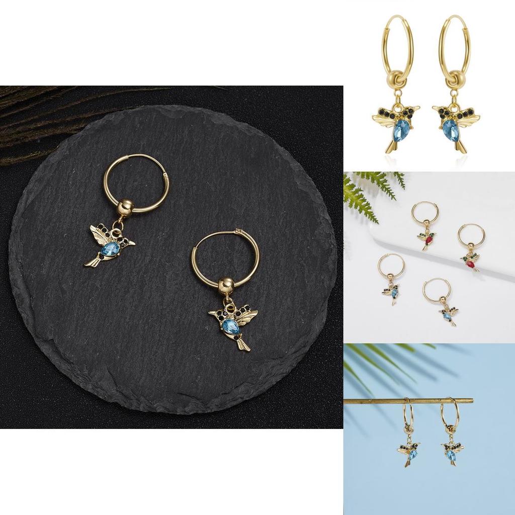 Hummingbird Animal Earrings Alloy Water Drilling Vintage Hoop For Teens