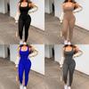 Women's 2025 European & American Solid Color U-Neck Sleeveless Yoga Jumpsuit with Ankle-Tie Long Pants