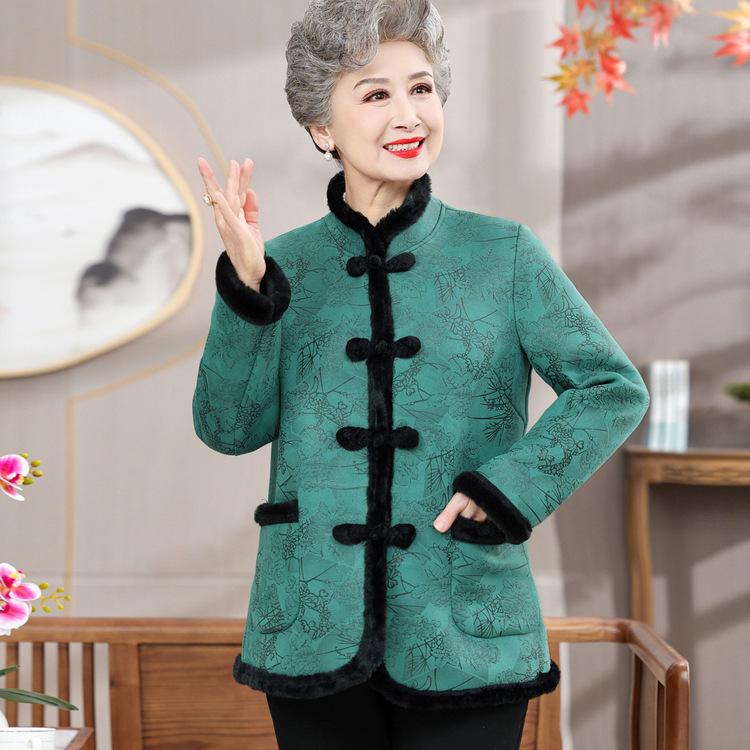 

Зимняя одежда Утолщенное и бархатное пальто для бабушки Осень и зима Новая мода Одежда Тан Китайская длинная хлопковая одежда 5XL зелёный
