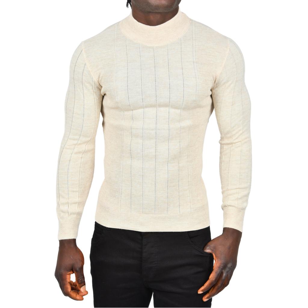 DeepSEA Yarım Balıkçı Yaka Çizgili Tüylenmeyen Slim Fit Triko Kazak 2505491