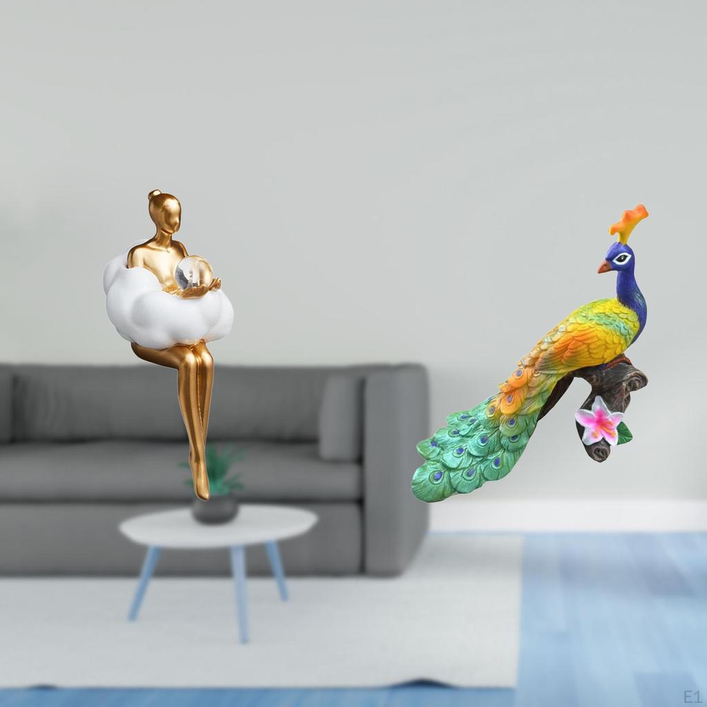 Aesthetic Girl Resin Figurine Abstract Art Character Statue with Peacock Decorative Sculpture