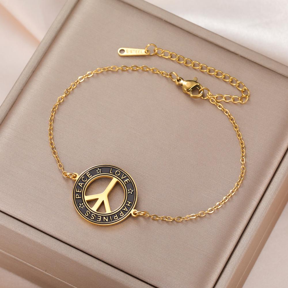 Dawapara Vintage Peace Sign Bracelet Peace Love Happiness Blessing Charm Couple Bracelet Stainless Steel Jewelry