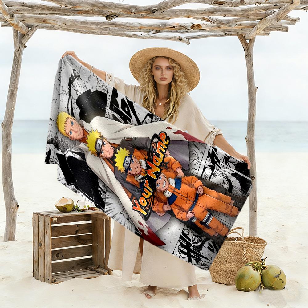 Naruto Character Customize Your Name Beach Towel Super Soft Microfiber Quickdry Fabric Suitable for Swimming Gym Camping Yoga Vacation