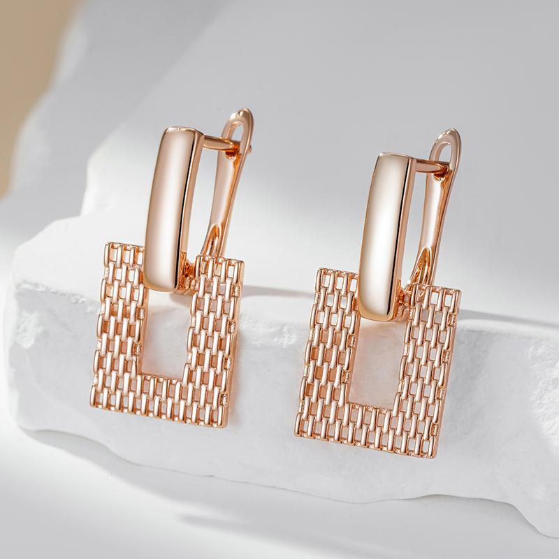 Volle Hohl Weben Form Quadrat Ohr Baumeln Frauen Persönlichkeit Gold Farbe Ohrringe Schmuck