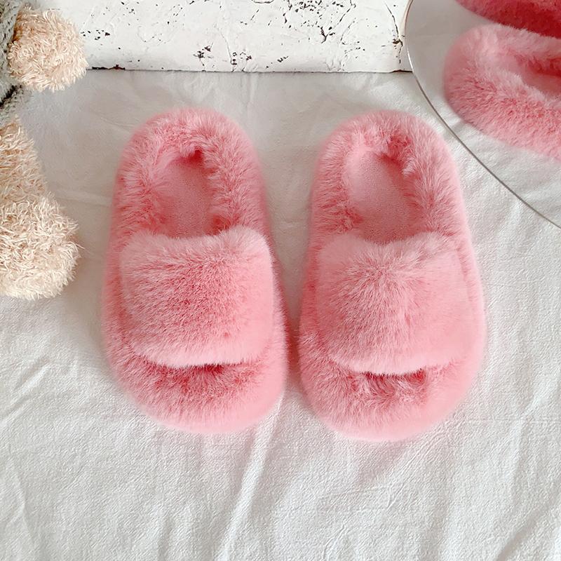 Children's Slippers Girls Open Toe Plush Fur Shoes Kids Soild Warm  Indoor Non Slip Rubber BottomMulti-style Cotton Slipper