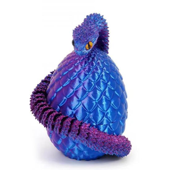 3D Printed Snake Egg with Snake Inside Movable Joints Snake Eggshell Figurine Articulated Snake Fidget Toy Desktop Decoration Ornament