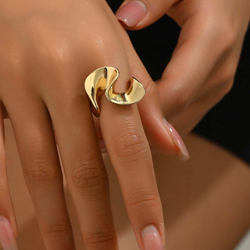 Stainless Steel Metal Multi-layer Line Wide Rings For Women Men Punk Hip Hop Gold Color Shell Geometric Ring Jewelry Gifts