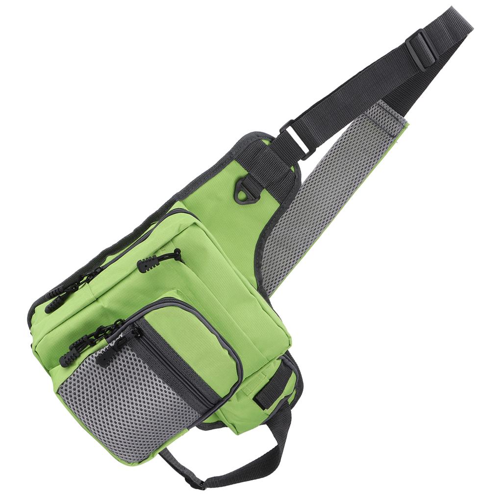 Multifunktionale Umhängetasche aus Polyester für Angelgeräte mit verstellbaren Schultergurten(Grün )